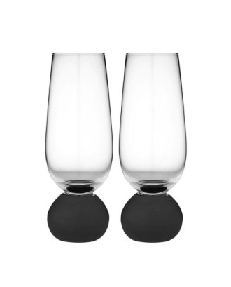 Set 2 pahare pentru sampanie, sticla cristalina, Astrid Matte Black - SIMONA'S COOKSHOP